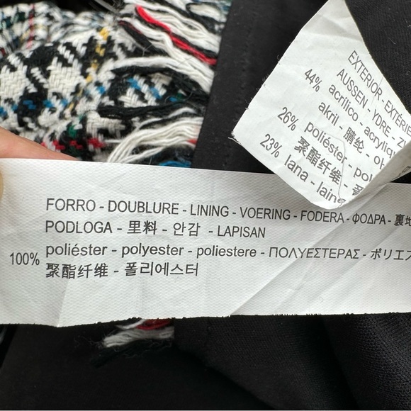 Zara Houndstooth Fringe Oversized Shift Dress Wool Velvet Women’s XS Retro Glam - Picture 12 of 13